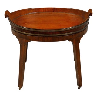 English 19th Century Oval Mahogany Tray Top Table with Brass Accents and Casters For Sale
