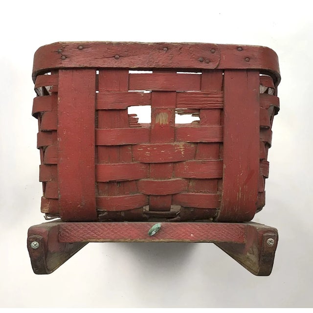 Farmhouse Vintage Red Basket Pull Sled For Sale - Image 3 of 8