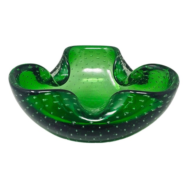 Large Green Sommerso Murano Glass Ashtray or Catchall by Flavio Poli for Seguso, 1960s For Sale