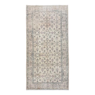 Vintage Turkish Isparta Rug 4x7| Ivory & Soft Gray Floral Design For Sale