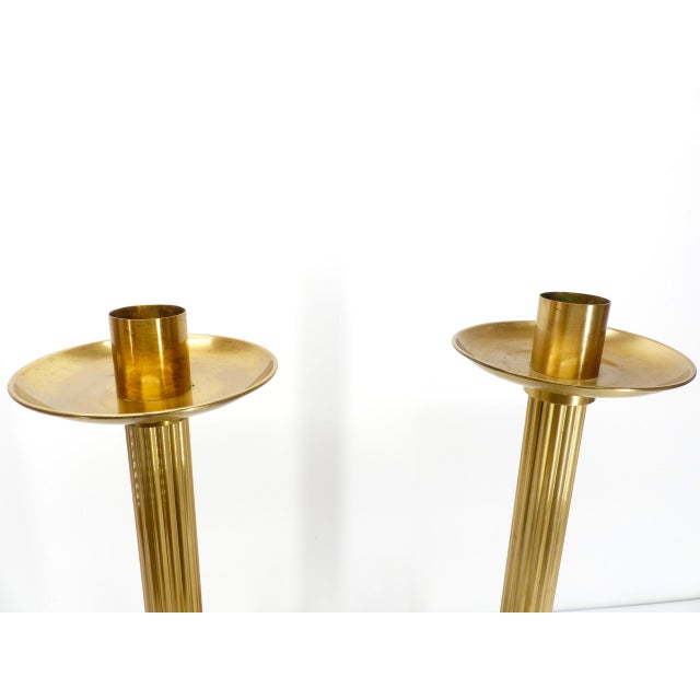 Scandinavian Brass Candleholfers by Ivar Ålenius Björk for Ystad Metall, 1960s, Set of 2 For Sale - Image 6 of 9