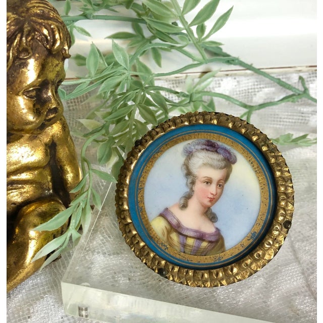 Gold Antique 19th Century French Hand Painted Porcelain Portrait For Sale - Image 8 of 9