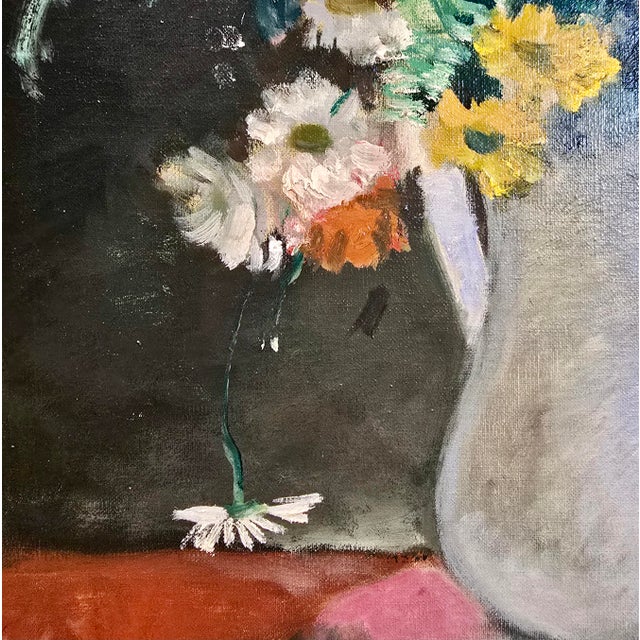 Textile François Gall -Bouquet of Flower & a Fruits Bowl -1930s Still Life Oil Painting For Sale - Image 7 of 10