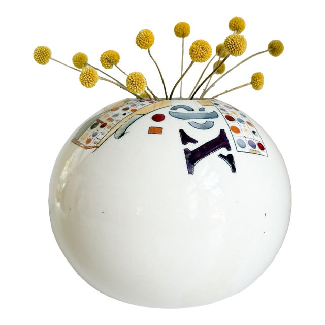 Postmodern Ceramic Orb Vase by K Freeman, Vintage 1980s Postmodern Ceramic Vase For Sale