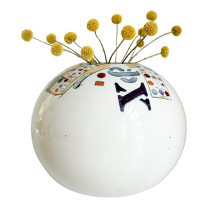 Postmodern Ceramic Orb Vase by K Freeman, Vintage 1980s Postmodern Ceramic Vase