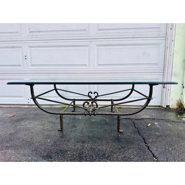 Mid-Century Modern Paul Ferrante Hammered Iron Frame Coffee Table For Sale - Image 3 of 12