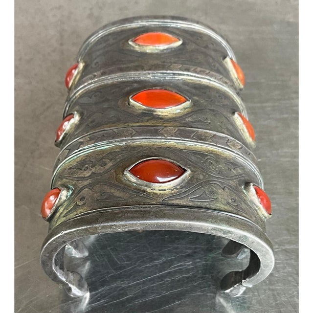 Vintage Carnelian Gilt Silver Turkoman Cuff For Sale - Image 9 of 12