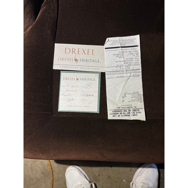 Textile Drexel Heritage "Jaime R" Velvet Wingback Slipper Chair With Goose Feather Cushion For Sale - Image 7 of 7