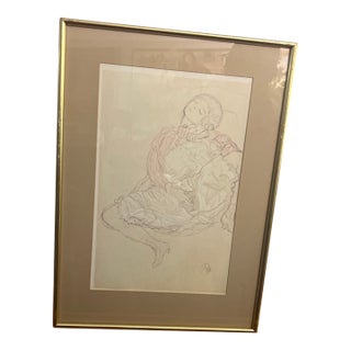 1910s Print of Panicle Drawing Coloured Sketch on Paper by the Austrian Symbolist Painter Gustav Klimt of a Reclining Figure For Sale