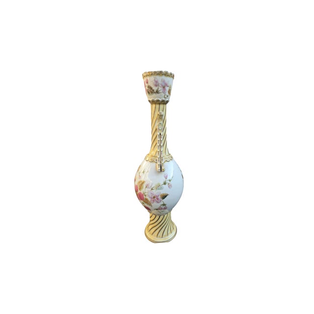 Beautiful and highly collectible antique Zsolnay Pécs Hungarian art pottery vase featurind hand-painted floral decoration,...