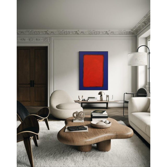 Bodasca, Red on Blue Abstract Composition, 2025, Acrylic on Canvas For Sale - Image 3 of 13