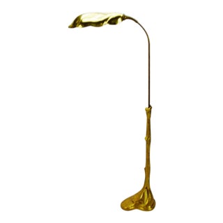 Vintage Tiffany Studios Style Brass Gooseneck Floor Lamp With Tree Stump Design Base For Sale