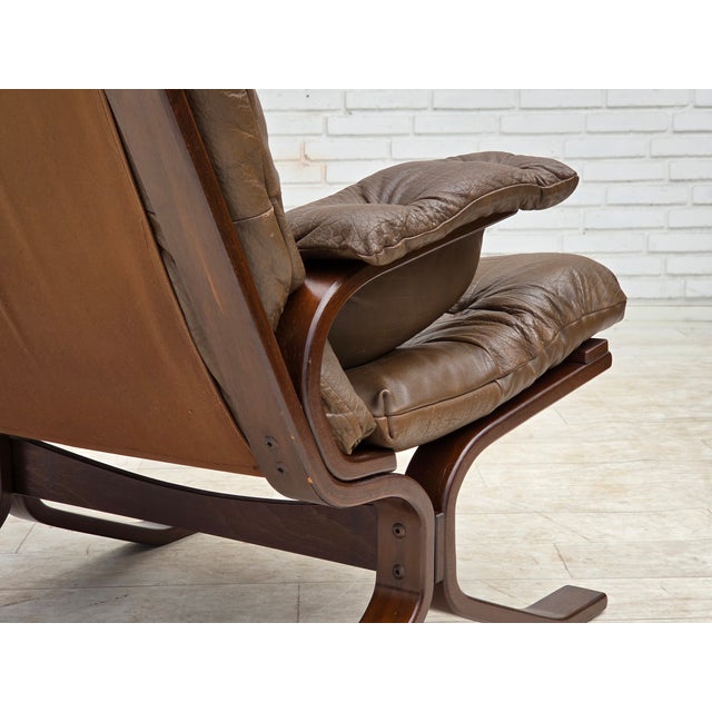 Scandinavian Armchair in Brown Leather, 1970s For Sale - Image 9 of 18