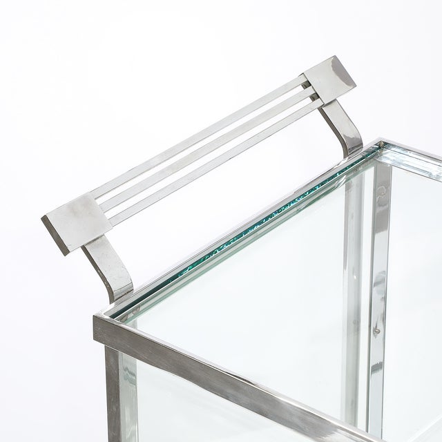 Art Deco Polished Nickel Two-Tier Serving Cart W/ Glass Doors by Treitel & Gratz For Sale In New York - Image 6 of 13