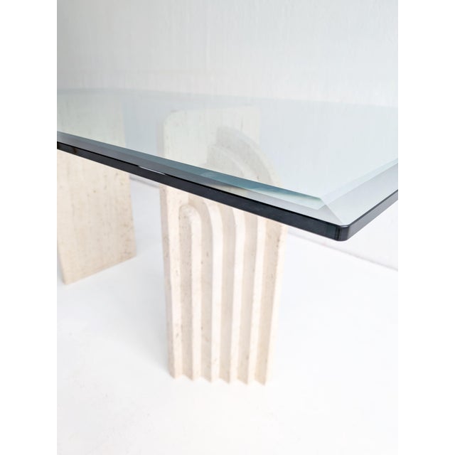 Travertine and Glass Dining Table with Sculpted Legs, 1970s For Sale - Image 4 of 12