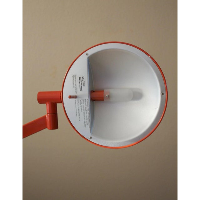 Mid-Century Modern Sonneman Articulating Saucer Pharmacy Swing Arm Floor Lamp in Orange, Unmarked For Sale - Image 3 of 9