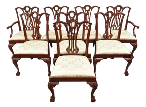 Late 20th Century Chippendale Style Carved Mahogany Ball and Claw Dining Room Chairs - Set of 8
