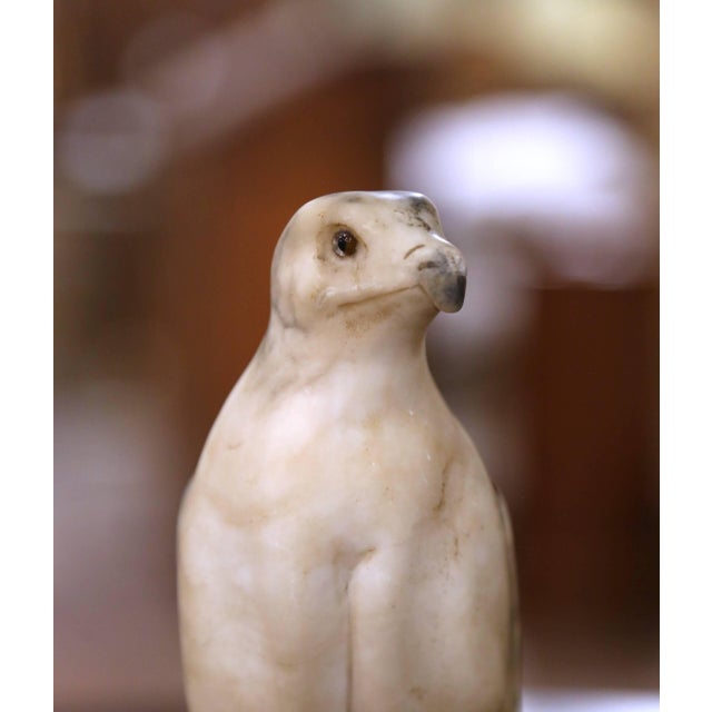 Late 19th Century Pair of 19th Century French Carved Marble Eagle Sculptures With Glass Eyes For Sale - Image 5 of 9