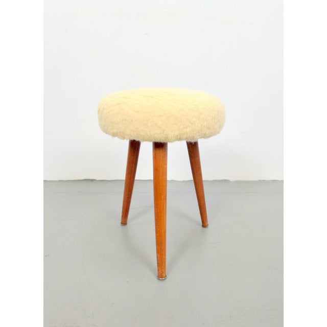 Vintage Swedish Three Legged Sheepskin Stool, 1970 For Sale - Image 6 of 6