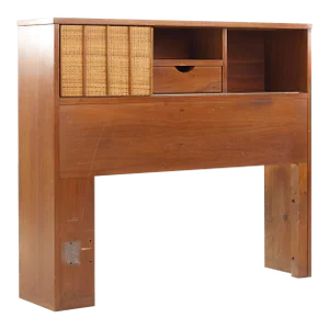 Mainline by Hooker Mid Century Walnut and Cane Twin Storage Headboard