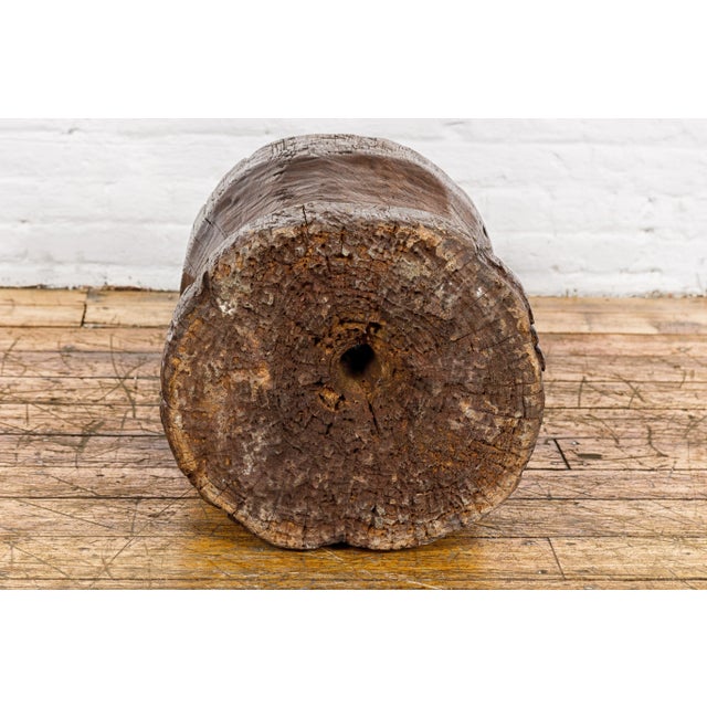 Rustic 19th Century Rustic Teak Wood Mortar Urn, Antique Planter for Vintage Home Decor For Sale - Image 3 of 12