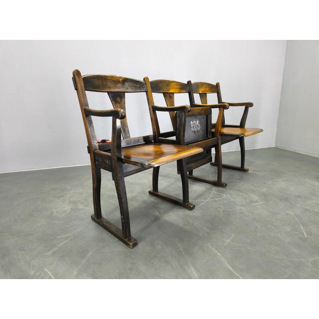 Vintage Czechoslovak Beech Wood Cinema Bench, 1920s For Sale - Image 3 of 18
