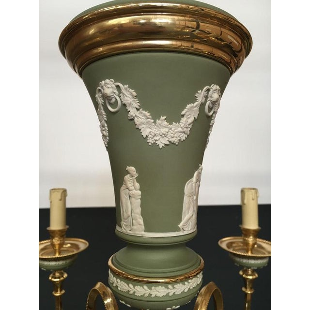 Hollywood Regency Style Green Porcelain and Brass Chandelier, 1970 For Sale - Image 10 of 18