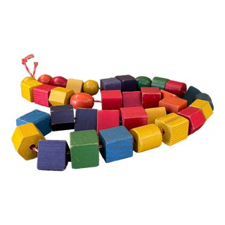 Vintage Wooden Toy Beads in Primary Colors, Early Educational Lacing Set For Sale