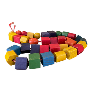 Vintage Wooden Toy Beads in Primary Colors, Early Educational Lacing Set