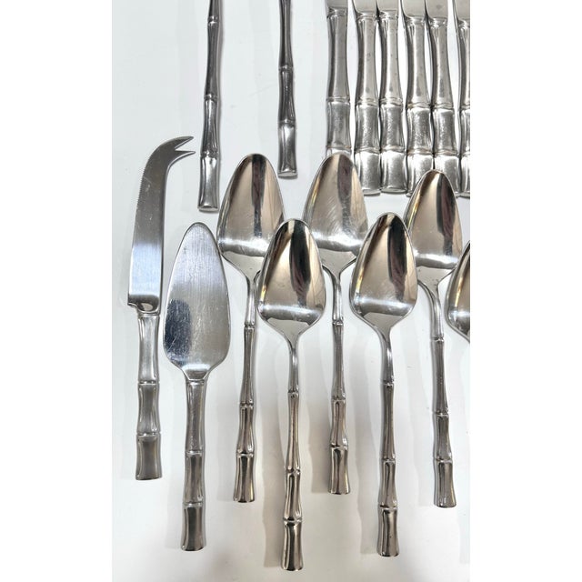 Metal Vintage Bamboo Flatware – Stainless Steel, 51-Piece Set – Supreme Cutlery For Sale - Image 7 of 12