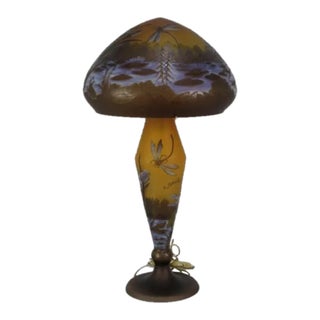 Mid 20th Century Art Nouveau Cameo Glass Table Lamp After Emile Gallé French For Sale