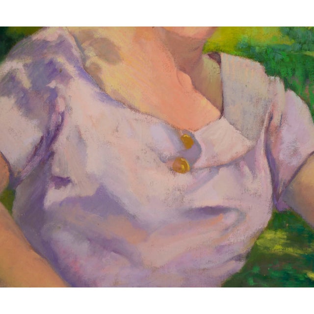 1960s Portrait Painting of a Woman Wearing Lavender in a Garden by Sol Jasner For Sale - Image 4 of 6
