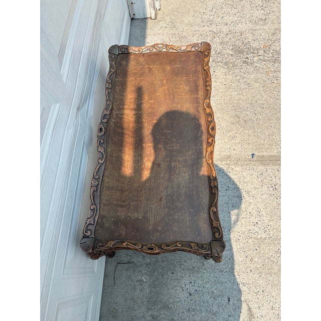 Wood Early 20th Century Spanish Revival Carved Walnut Coffee Table With Bird Motif, Baroque Style For Sale - Image 7 of 10
