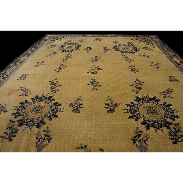 1920s 1920s Beige Geometric Antique Chinese Peking Hand Knotted Rug 11'6" X 14'9" For Sale - Image 5 of 9