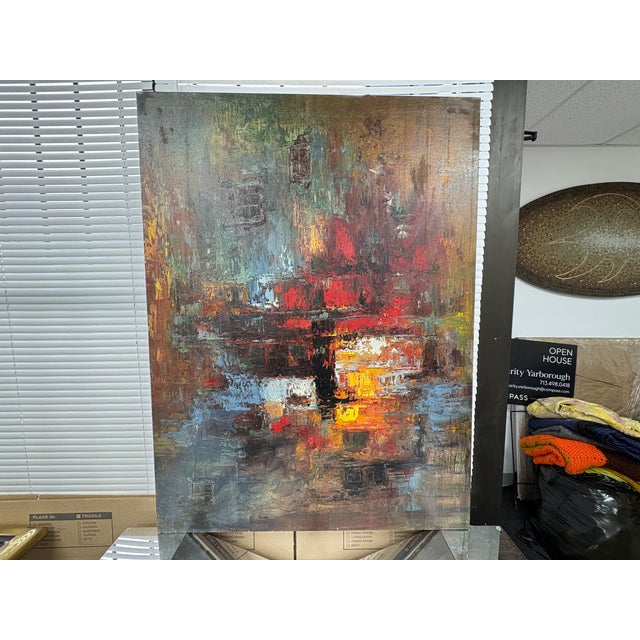 Modernist Abstract Oil Painting. Offered is a beautiful 20th century Modernist abstract oil painting on canvas. This large...