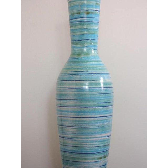 Sculpture Materials Design-Technics Mid-Century Striated Blue & Green Pottery Lamp For Sale - Image 7 of 7