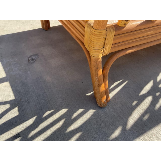 Vintage Coastal Rattan Sofa With Hand-Lashed Leather Bindings (No Cushion) For Sale - Image 10 of 12