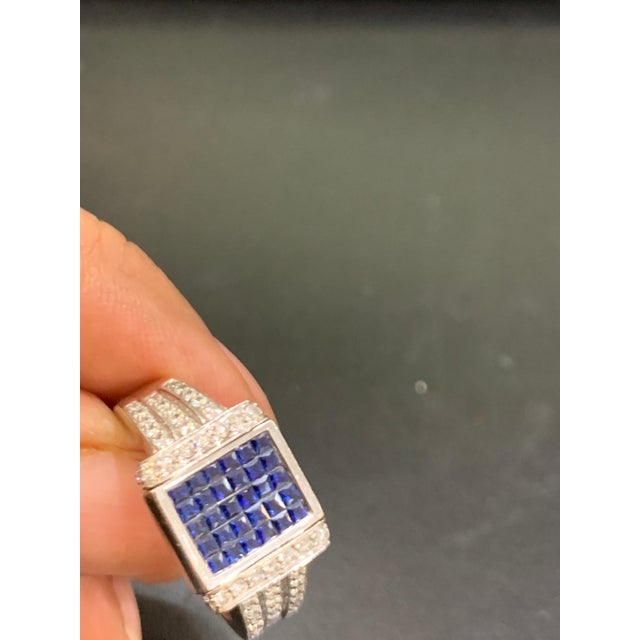 1.5 Carat Princess Cut Diamond & 1 Ct Blue Sapphire Flip Ring 14 K Gold, Unisex For Sale - Image 12 of 18