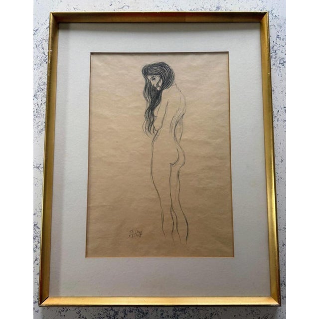 Standing Female Nude with Long Wavy Hair Pencil on paper, signed “Gustav Klimt” in the artist’s characteristic hand in the...