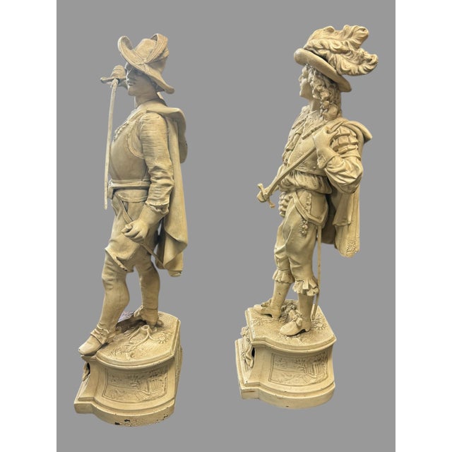 Pair of Antique Cast Metal Spelter Figural Statues Don Juan & Don Cesar For Sale - Image 11 of 12