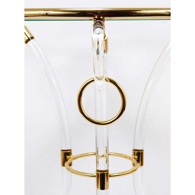 Hollywood Regency Acrylic Glass & Gilt Metal Tripod Coffee Table Pedestal Gueridon by Maison Charles, 1970s For Sale - Image 3 of 14