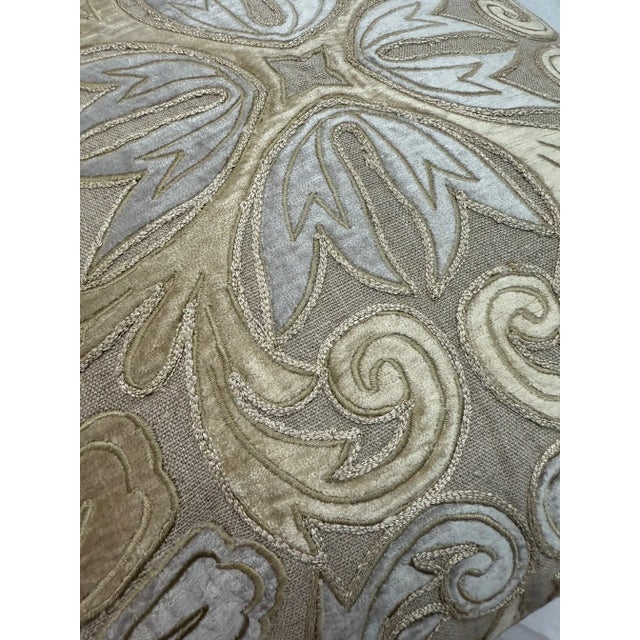 2010s Silver & Taupe Embroidered Pillow For Sale - Image 5 of 5