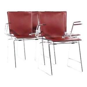 Hiroyuki Toyoda for Icf Mid Century Leather and Chrome Dining Chairs - Set of 4