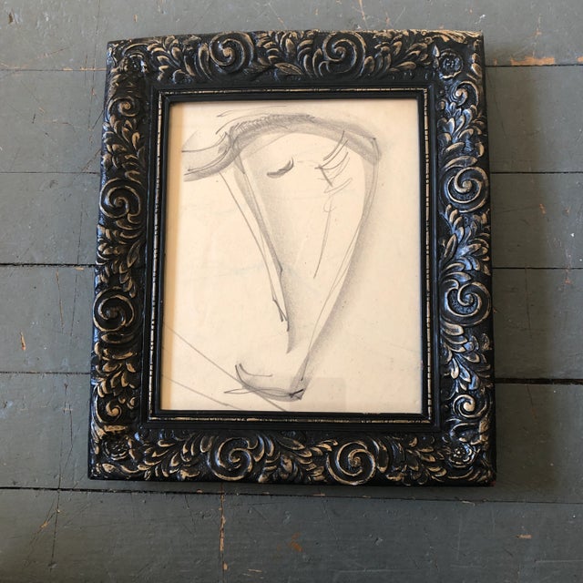 Original Vintage Abstract Charcoal Study Drawing Ornate Vintage Frame For Sale - Image 4 of 4