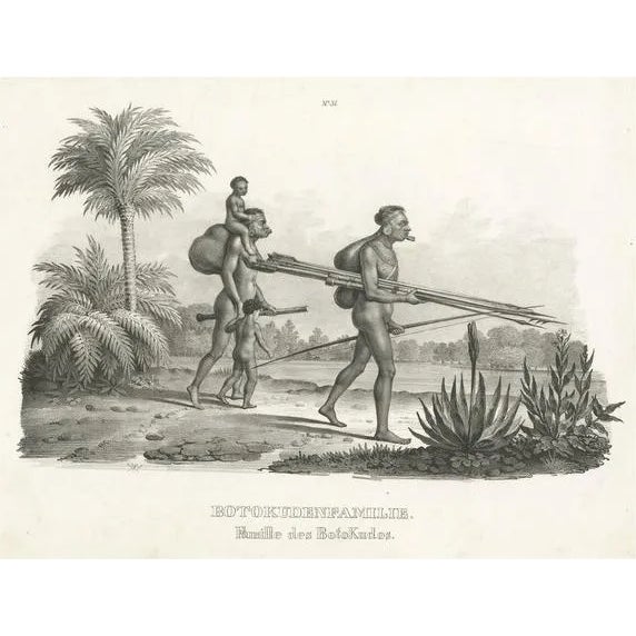 Honegger, Botocudo, South American Indian People, Steel Engraved Print For Sale