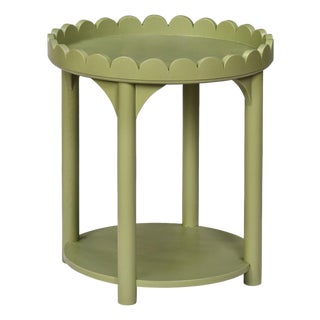 Scalloped Light Green Round Side Table For Sale