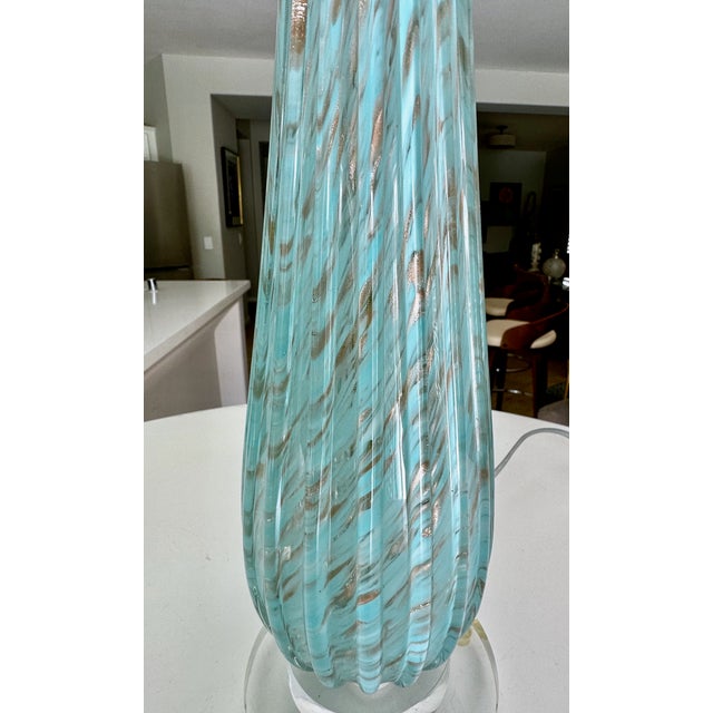 Barbini Murano Blue Copper Ribbed Glass Table Lamp For Sale - Image 16 of 18