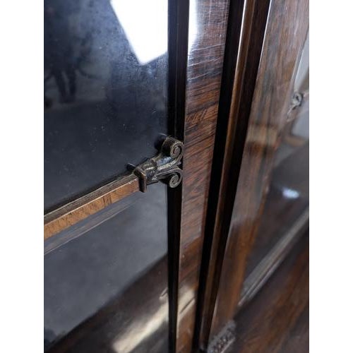 Large English Bookcase in Exotic Wood with Three Glass Doors For Sale - Image 15 of 17