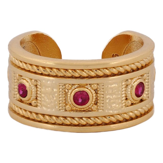 Mystic Queen Ruby Cuff Gold Ring, Size 4 For Sale