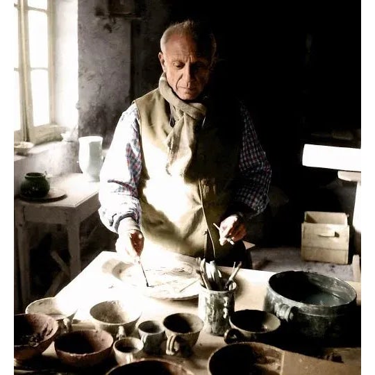 Picasso in his Atelier Classic 1950's photo depicting Pablo Picasso, legendary Spanish painter in his studio. Picasso...